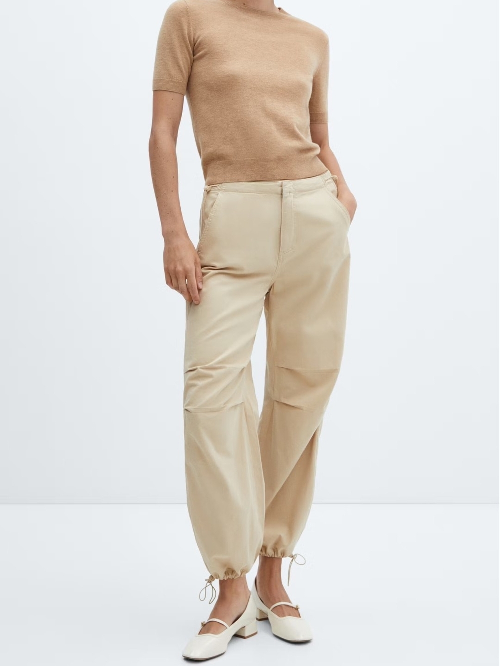 Mango Beige Utility Drawstring Hem Chinos